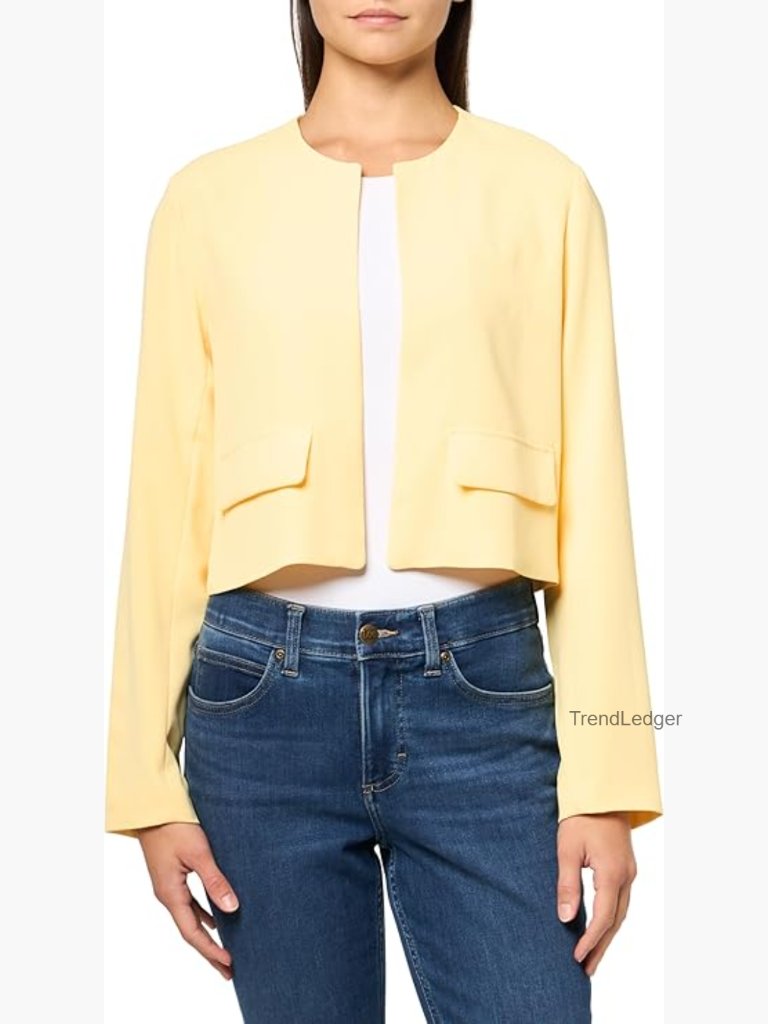 Slim Fit Collarless Long Sleeve Blazer Button Front Casual Workwear